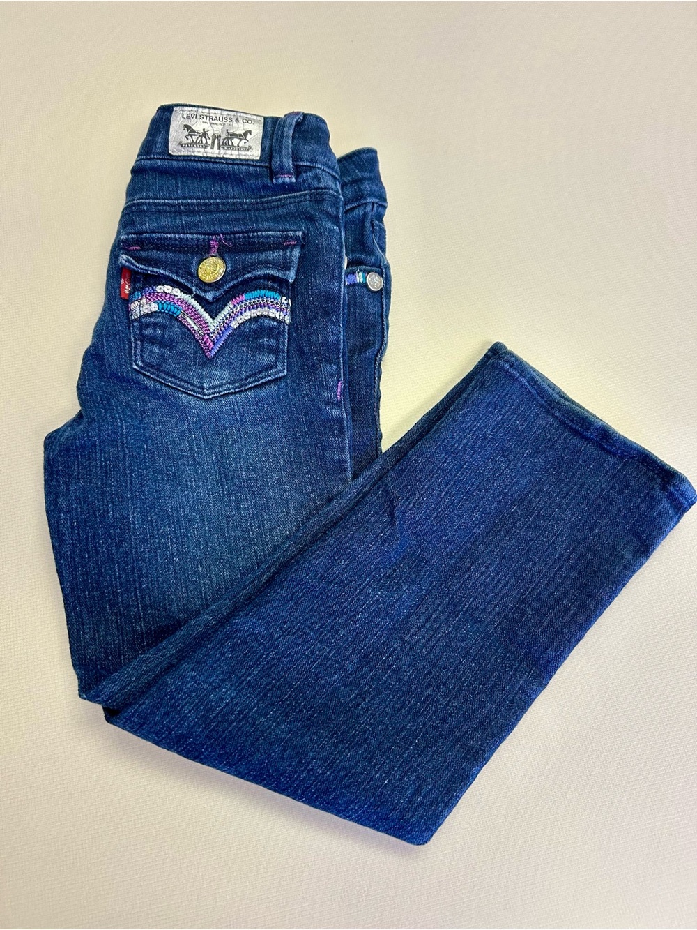 Levi’s Girls Size 4 Slim Dark Wash Embellished Pocket Jeans